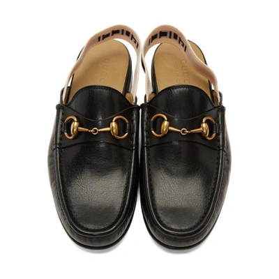 Shop Gucci Black Leather Roos Loafers In 1073 Nero