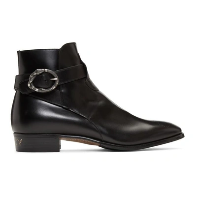 Shop Gucci Black Side Buckle Guccy Plata Boots In 1000 Nero