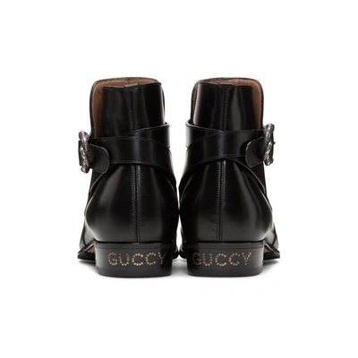 Shop Gucci Black Side Buckle Guccy Plata Boots In 1000 Nero