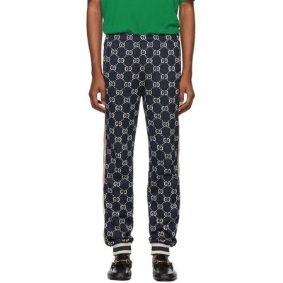 Shop Gucci Navy Gg Supreme Lounge Pants In 4245bluered