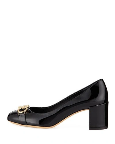 Shop Ferragamo Gancini Patent 55mm Pumps, Nero