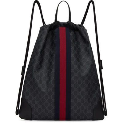 Shop Gucci Black Gg Supreme Drawstring Backpack In 1071 Black