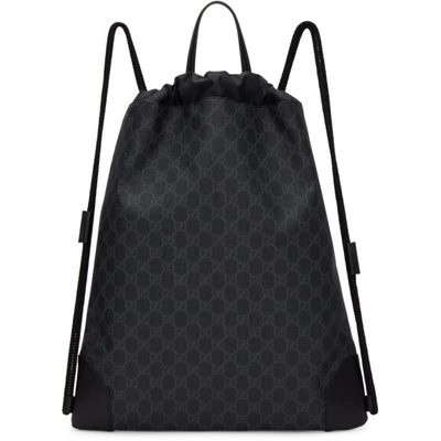 Shop Gucci Black Gg Supreme Drawstring Backpack In 1071 Black