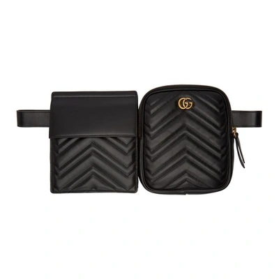 Shop Gucci Black Double Quilted Pouch Belt In 1000 Black