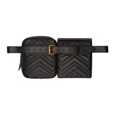 Shop Gucci Black Double Quilted Pouch Belt In 1000 Black