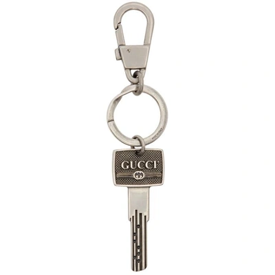 Shop Gucci Silver Logo Key Keychain In 8111 Pal/bk