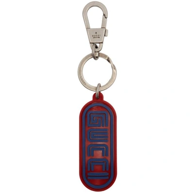 Shop Gucci Red And Blue Rubber Logo Keychain In 8882 Pink/b