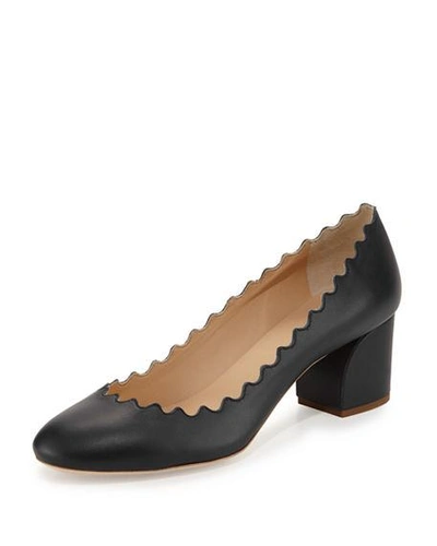 Shop Chloé Scalloped Leather Pumps In Black