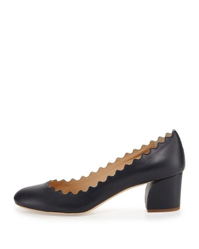 Shop Chloé Scalloped Leather Pumps In Black