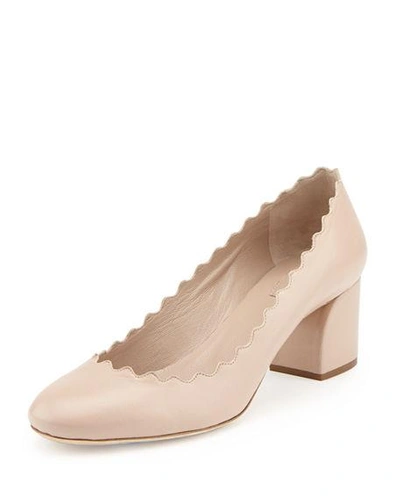 Shop Chloé Scalloped Leather Pumps In Pink Tea