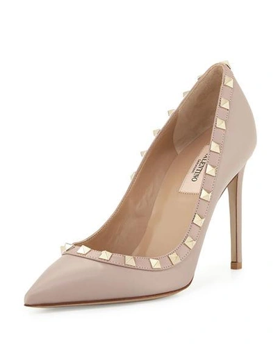 Shop Valentino Rockstud Leather 100mm Pump In Poudre