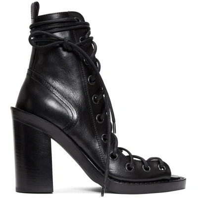 Shop Ann Demeulemeester Black Lace-up Heeled Sandals In 099 Black