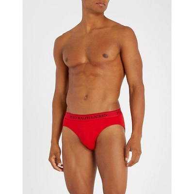 Shop Polo Ralph Lauren Pack Of Three Classic-fit Stretch-cotton Briefs In Red Blue Black