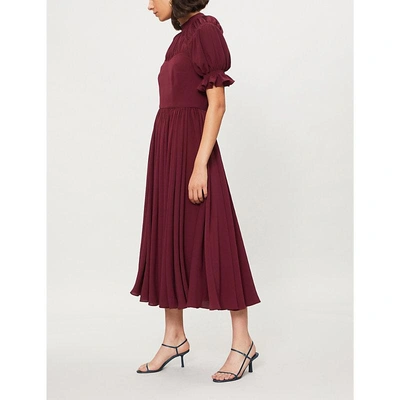 Shop Emilia Wickstead Philly Crepe Dress In Burgendy