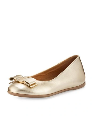 Shop Ferragamo Varina Mini Leather Ballet Flats, Toddler/youth Sizes 10t-2y In Gold