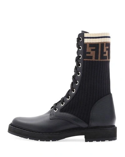 Shop Fendi Leather Combat Boot With Ff Cuff In Black