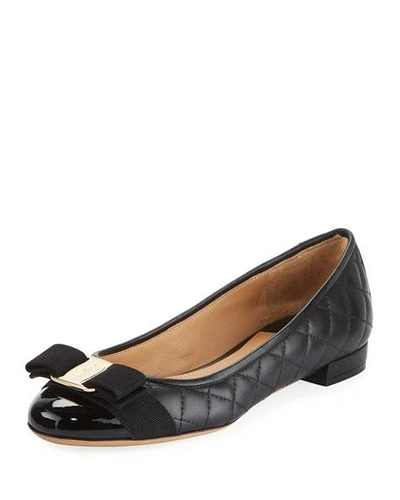 Shop Ferragamo Varina Quilted Bow Ballet Flats In Nero