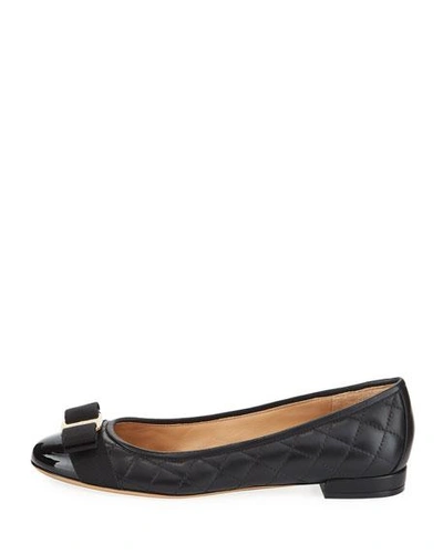 Shop Ferragamo Varina Quilted Bow Ballet Flats In Nero