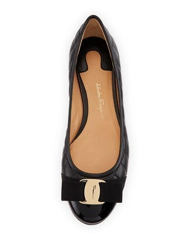 Shop Ferragamo Varina Quilted Bow Ballet Flats In Nero