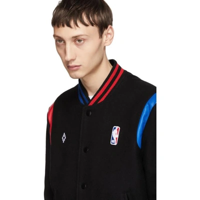 Shop Marcelo Burlon County Of Milan Black Wool Nba Bomber Jacket In Blackmulti