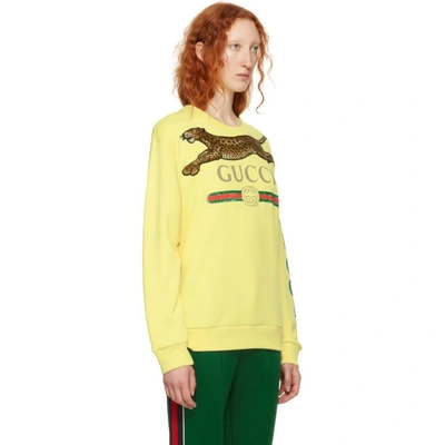 Shop Gucci Yellow Embroidered Leopard Logo Sweater In 9401 Ivory