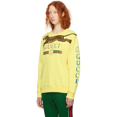 Shop Gucci Yellow Embroidered Leopard Logo Sweater In 9401 Ivory