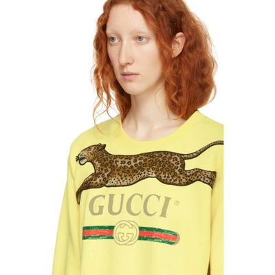 Shop Gucci Yellow Embroidered Leopard Logo Sweater In 9401 Ivory