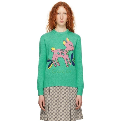 Shop Gucci Blue Bambi Wool Sweater In 4127 Turquo