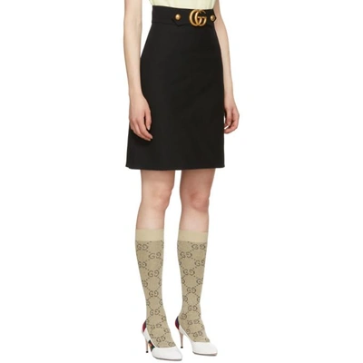 Shop Gucci Black Wool Gg A-line Skirt In 1000 Black