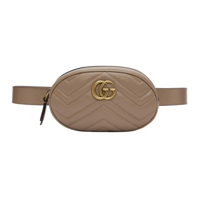Shop Gucci Taupe Gg Marmont 2.0 Belt Pouch In 5729 Porcel