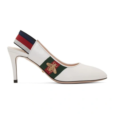 Shop Gucci White Sylvie Elastic Heels In 9140 White