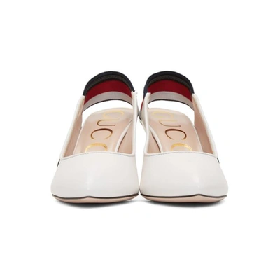 Shop Gucci White Sylvie Elastic Heels In 9140 White