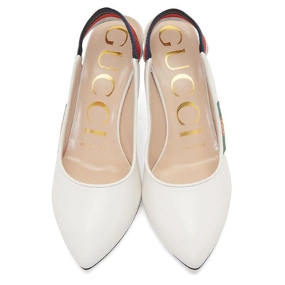 Shop Gucci White Sylvie Elastic Heels In 9140 White