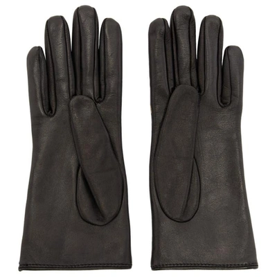 Shop Gucci Black And Gold Leather Gg Gloves In 1000 Black