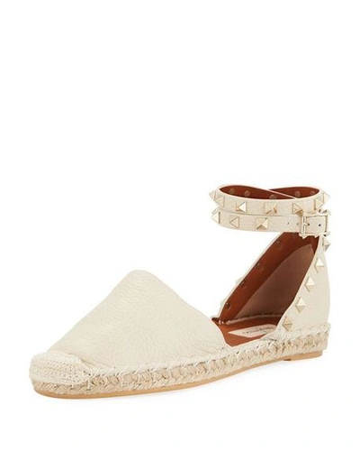 Shop Valentino Rockstud Double Espadrille Flat In Ivory