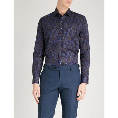 Shop Etro Paisley-print Tailored-fit Cotton-poplin Shirt In Blue