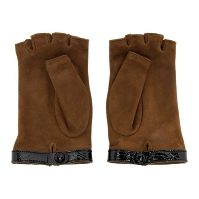 Shop Gucci Brown Logo Fingerless Gloves In 2560 Brown