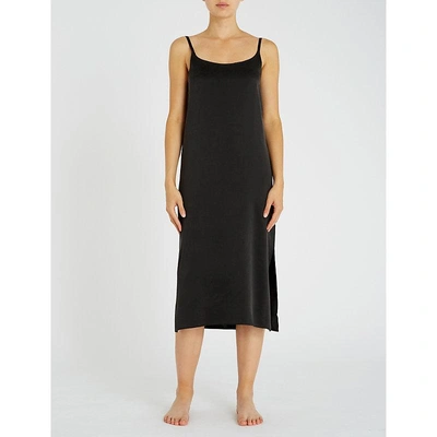 Shop Asceno Scoop Neck Silk-satin Slip Dress In Jet Black