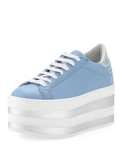 Shop O Jour Lace-up Patent Platform Sneakers In Pastel Sky Blue