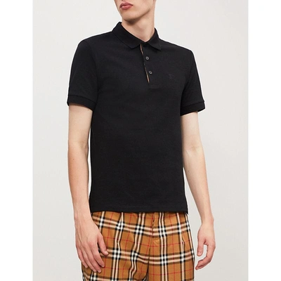 Shop Burberry Hartford Checked Cotton-piqué Polo Shirt In Black