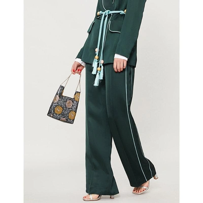 Shop Peter Pilotto Relaxed-fit Satin Trousers In Emerald