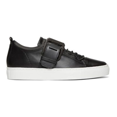 Shop Lanvin Black Square Buckle Nappa Leather Sneakers In 10 Black
