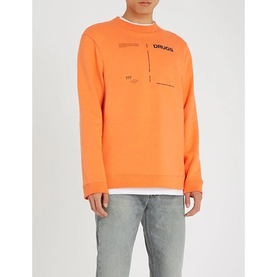 Shop Raf Simons Drugs-print Cotton-jersey Sweatshirt In Orange