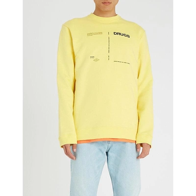 Shop Raf Simons Drugs-print Cotton-jersey Sweatshirt In Yellow
