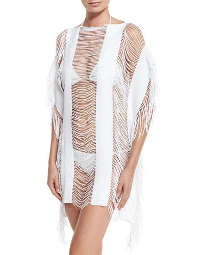 Shop Pilyq Monique Shredded Fringe-trim Coverup In Water Lily
