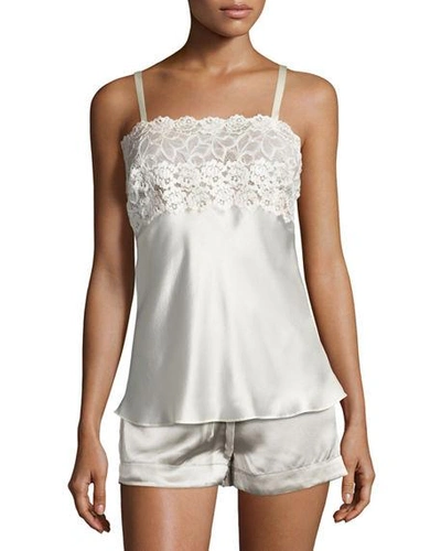 Shop Josie Natori Lace-top Silk Camisole In Warm White