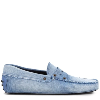 Shop Tod's Gommino Driving Shoes In Denim In Light Blue