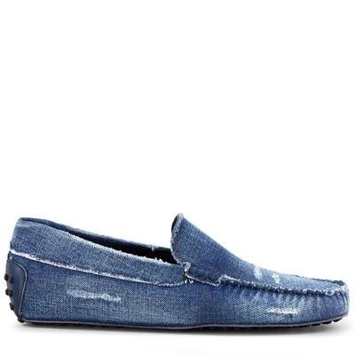 Shop Tod's Gommino Driving Shoes In Denim In Light Blue,blue