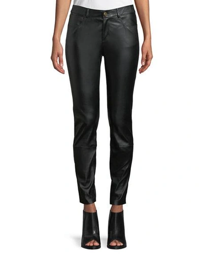 Shop Lafayette 148 Mercer Mid-rise Leather Skinny Jeans In Black