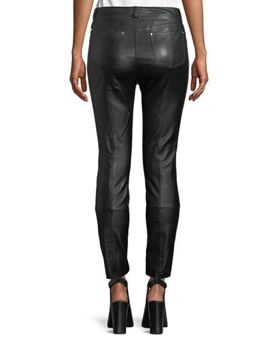 Shop Lafayette 148 Mercer Mid-rise Leather Skinny Jeans In Black